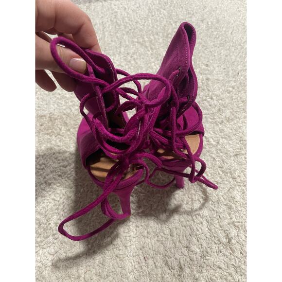 Joie Womens 37 Lexington Peep Toe Bootie Magenta Plum Barbie Heels Suede Leather - Picture 7 of 13